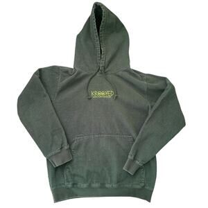 Krooked Skateboards Hoodie Mens S Green Corduroy Pullover Embroidered Skate Punk